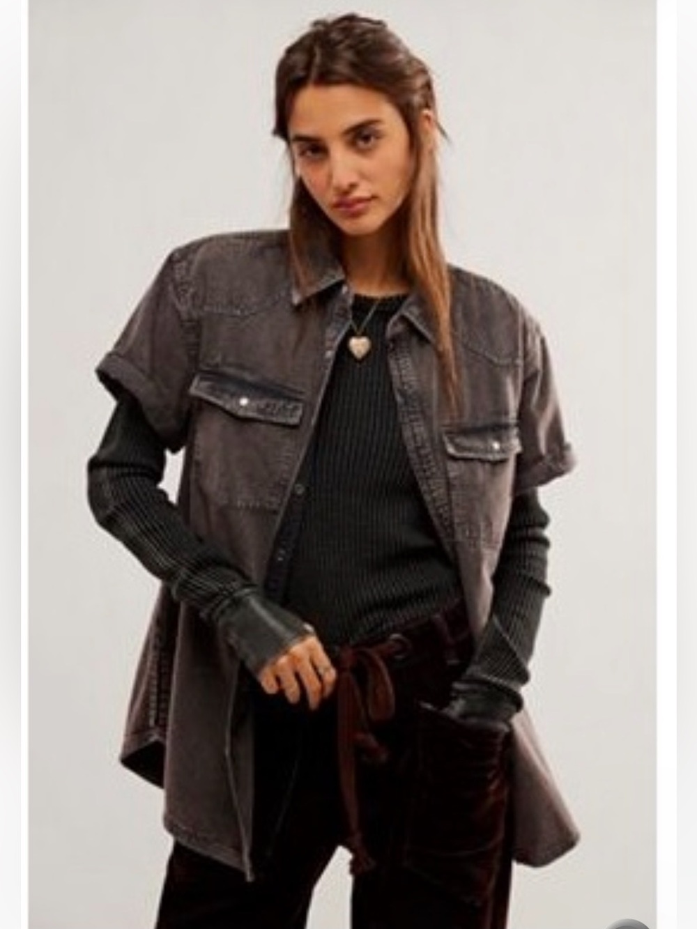 Free People EUC The Short Of It Denim Top Size Large in Dirty Deeds
